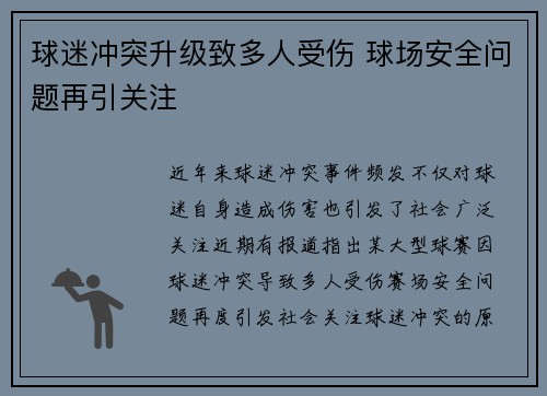 球迷冲突升级致多人受伤 球场安全问题再引关注